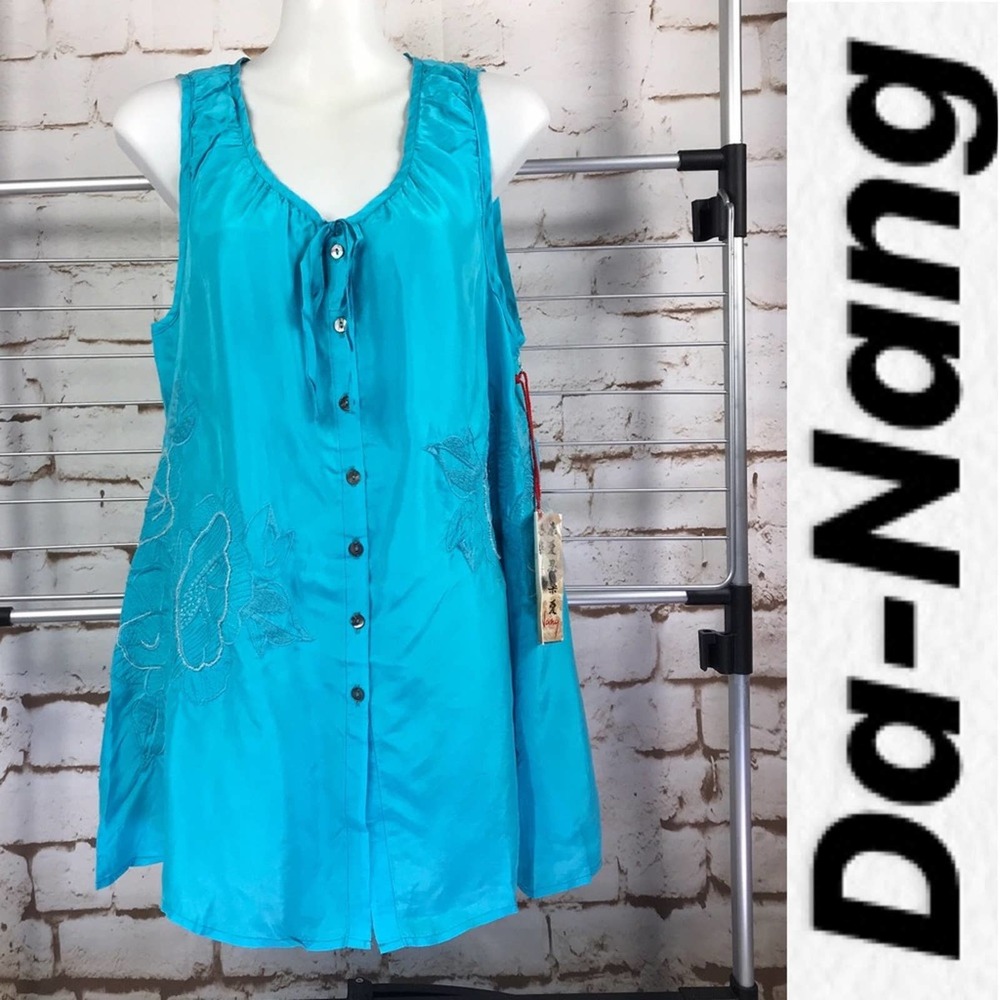 Da-Nang Top Cami Turquoise Embellished NWT Sz XS